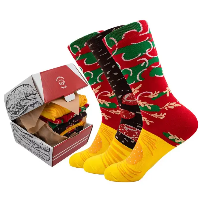 Deux paires de chaussettes colorées à motifs de hamburgers pour hommes et femmes