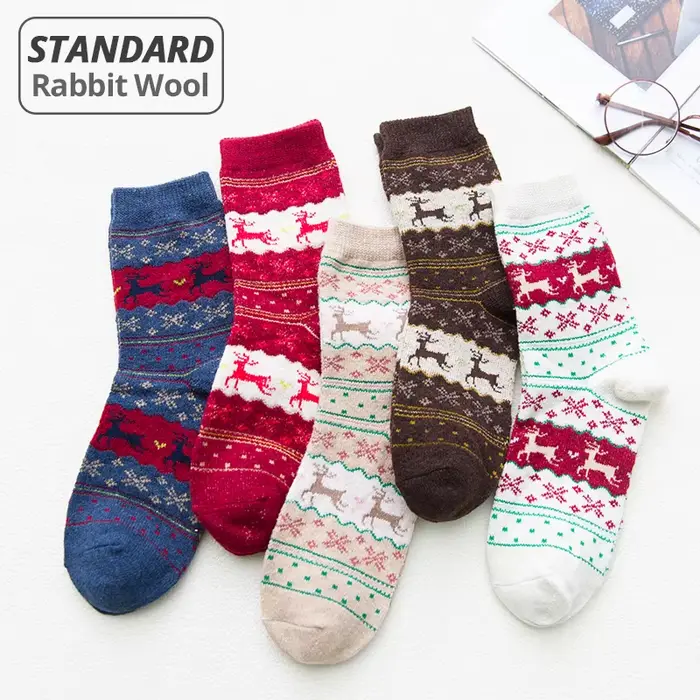 HSS-Chaussettes en coton thermique pour femme, patchwork vintage, laine de lapin, épaissir, chaud, h