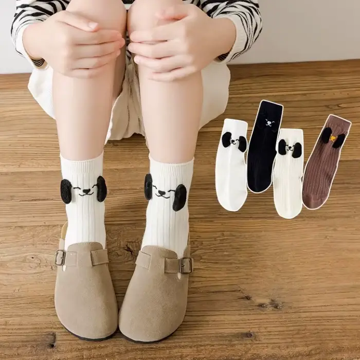 4 paires de chaussettes d'automne pour enfants de 1 à 12 ans, chaussettes tricotées en coton avec chien brodé de dessin animé mignon pour filles et garçons, chaussettes de sport scolaires