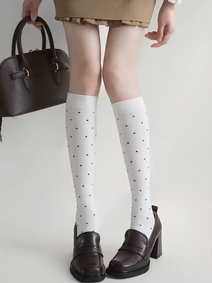 JK uniforme blanc coton chaussettes femmes Vintage mignon à pois genou-haut chaussette Compression