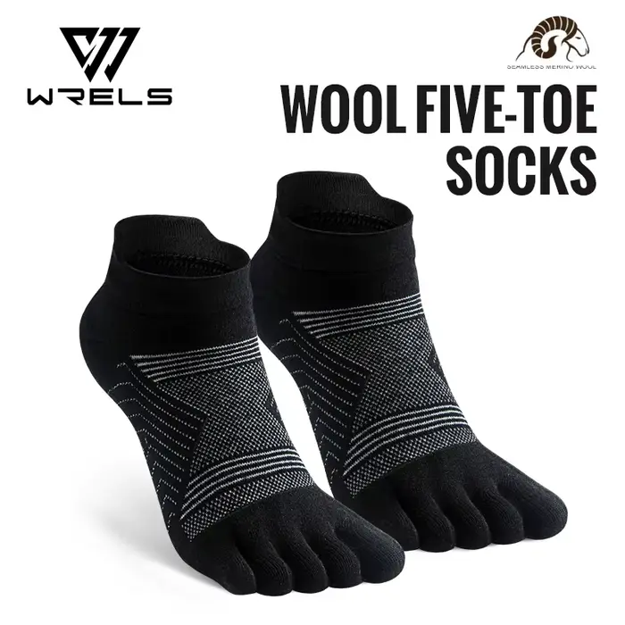 WRELS Chaussettes à cinq orteils en laine mérinos pour sports de plein air, chaussettes de course él