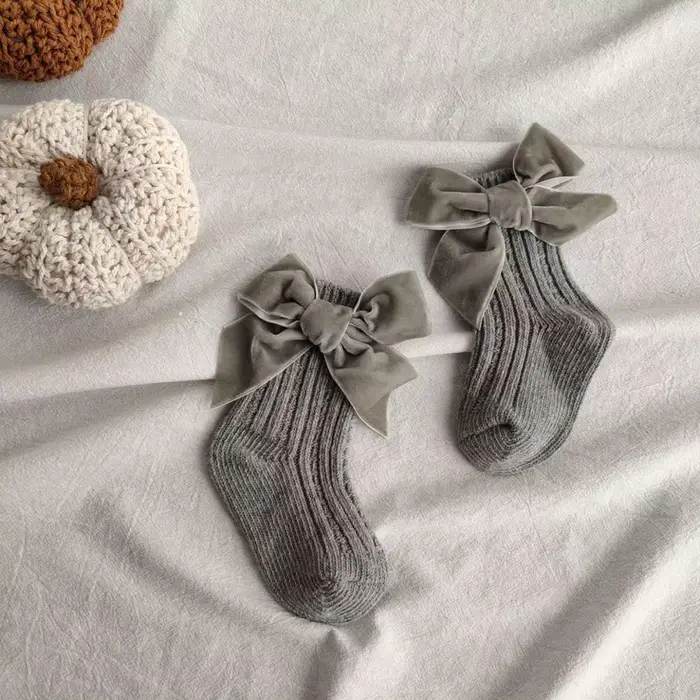 Chaussettes d'hiver pour enfants de 0 à 5 ans, tricotées épaisses, à la cheville, avec gros nœuds, c