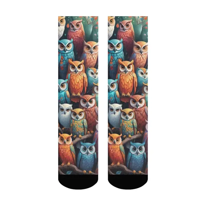 Chaussettes rétro Harajuku pour hommes, imprimé hibou coloré, confortables, respirantes, antidérapan