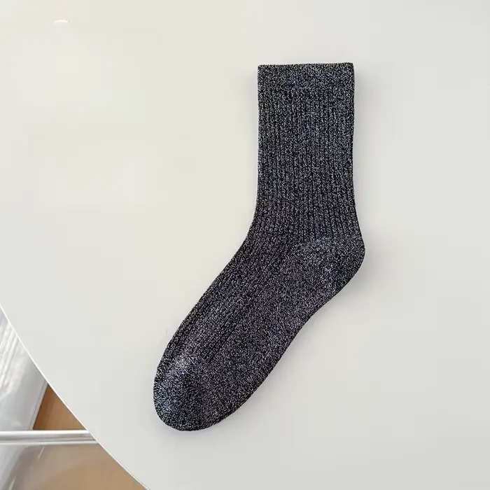 Couleur japonaise luxe Lurex fil métallique paillettes scintillantes équipage chaussettes brillant n