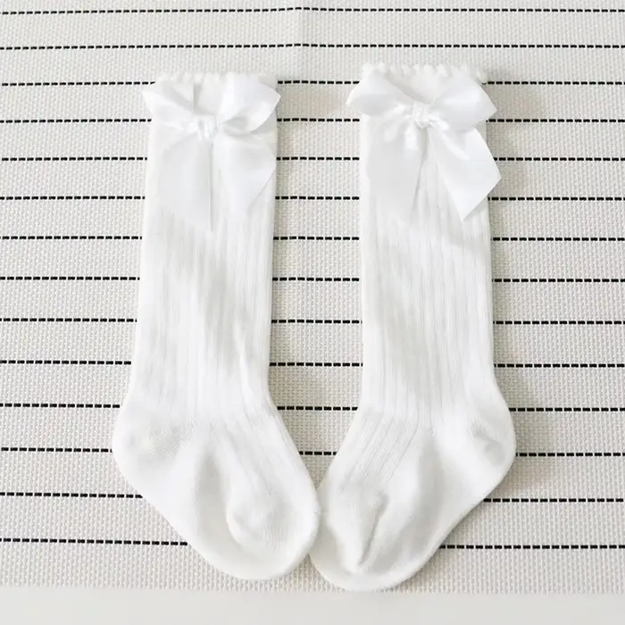 Jolies chaussettes à nœuds pour enfants, style royal, hauteur genoux, pour bébés filles