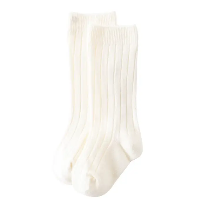 Chaussettes tricotées en coton pour nouveau-né, chaussettes montantes et solides pour bébé, Tube moy