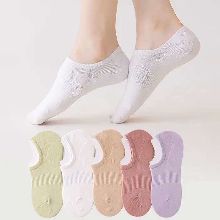 5 paires de chaussettes invisibles pour femmes, chaussettes d'été antidérapantes en silicone, chauss
