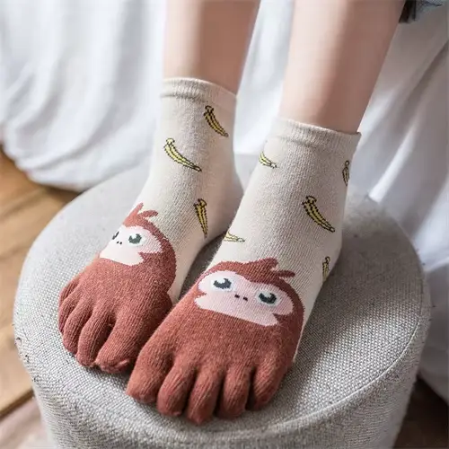 Chaussettes en coton pour enfants de 3 à 12 ans, imprimées à cinq doigts, pour garçons et filles, de