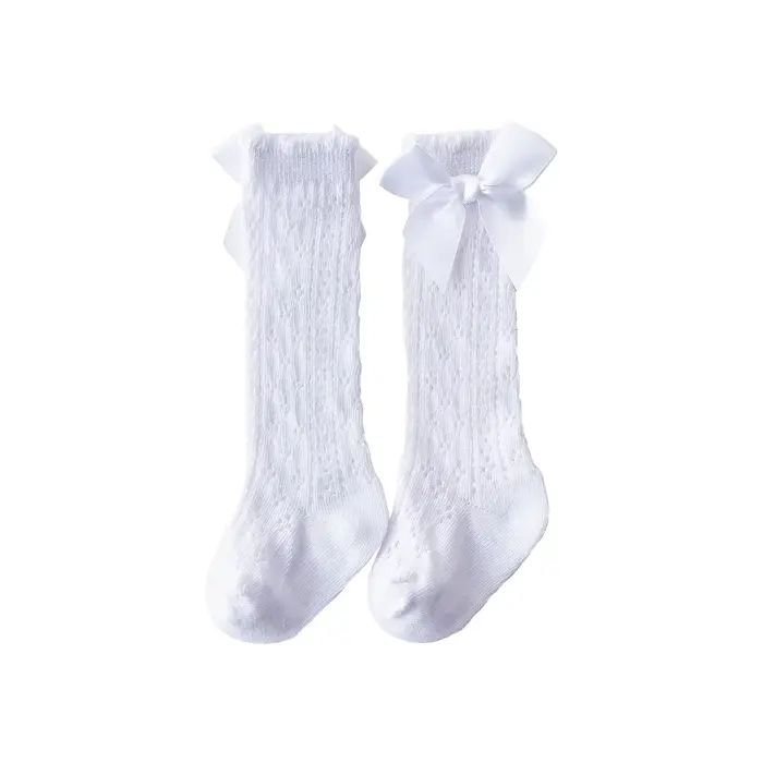 Chaussettes hautes respirantes pour bébés filles, maille découpée, nœuds mignons, bas habnommée pour