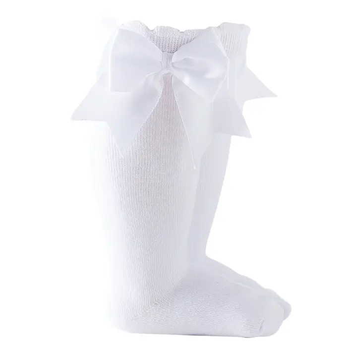 Chaussettes hautes en coton pour bébés filles de 0 à 7 ans, avec nœud mignon, couleur unie, respiran