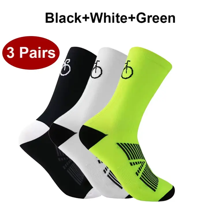 Chaussettes de cyclisme respirantes pour hommes, mi-tube, pour VTT, vélo de route, course, sport de 
