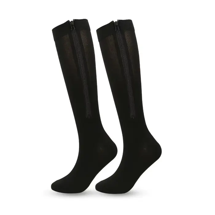 Chaussettes de compression à rayures rétro, respirantes, douces, avec fermeture éclair, élastiques,