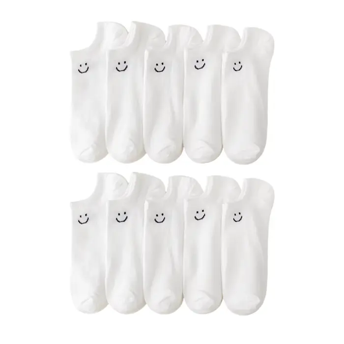 Chaussettes No-Show pour femmes – Sourire, noir, blanc et gris, polyvalentes et classiques, conforta
