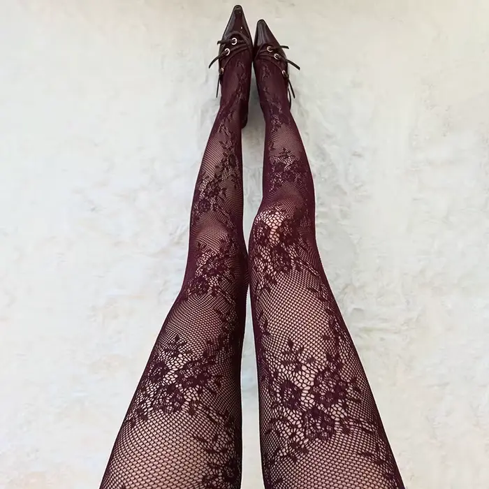Mignon Lolita collants femmes Sexy dentelle florale cuisse haute bas