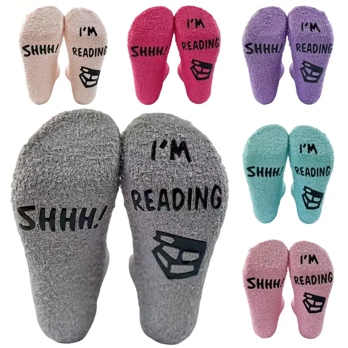 1 paire de chaussettes de sol sur le thème du livre - "Shh! Je lisends"