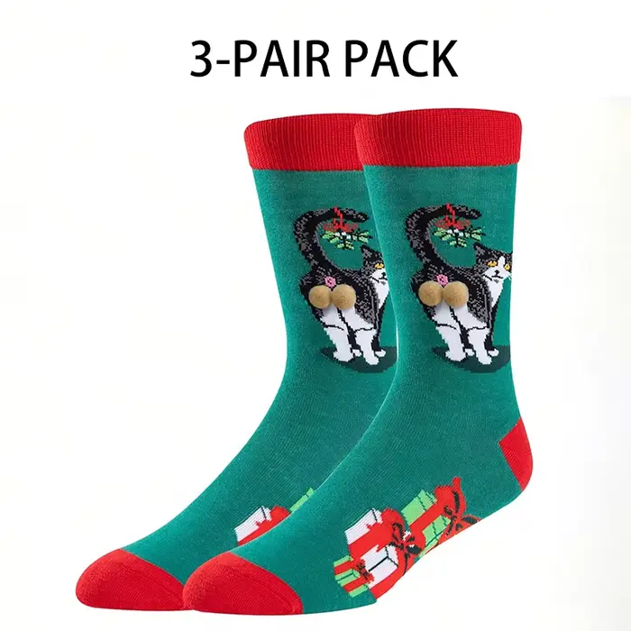 3/5 paires de chaussettes de noël unisexes avec motif d'œuf et de chat amusant, personnage de dessin