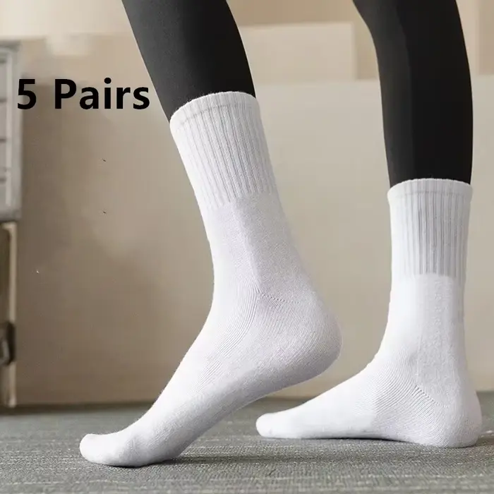 5 paires de chaussettes de sport mi-mollet pour femmes, chaussettes en coton douces et confortables,