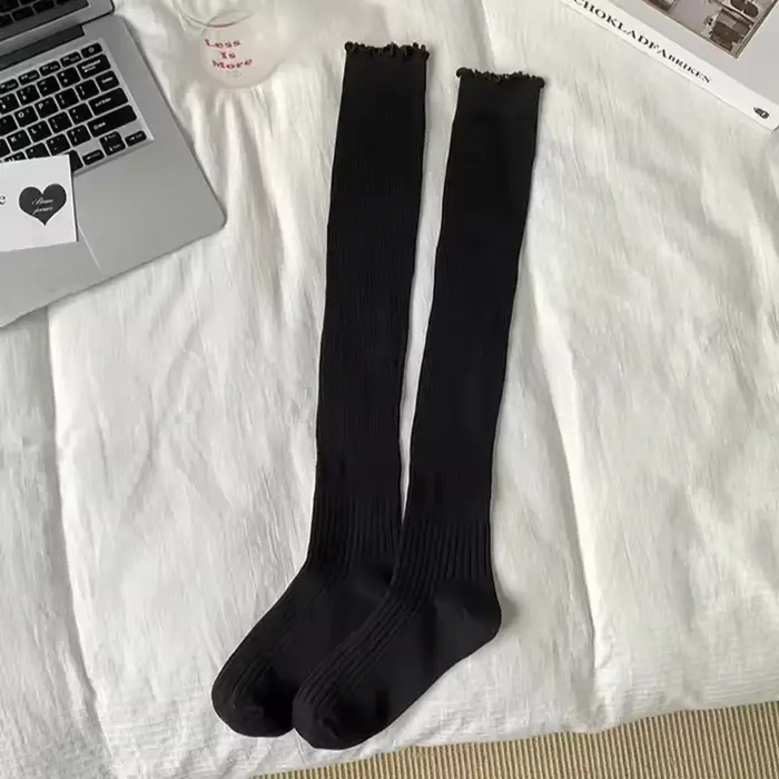 Chaussettes tricotées à volants japonais pour femmes et filles, bas à la mode, Style JK, Tube Long, 
