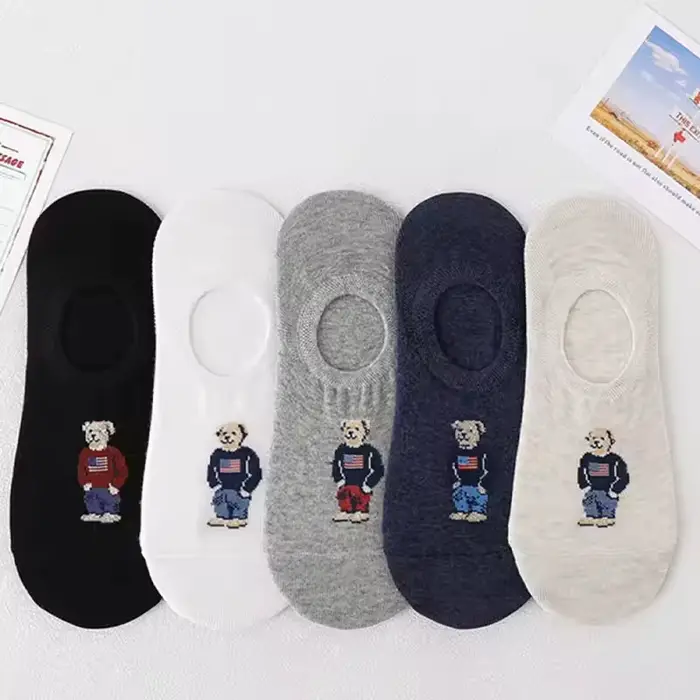 Chaussettes d'été pour hommes, 5 paires, 1 ensemble, mode ours de dessin animé, automne, antidérapan