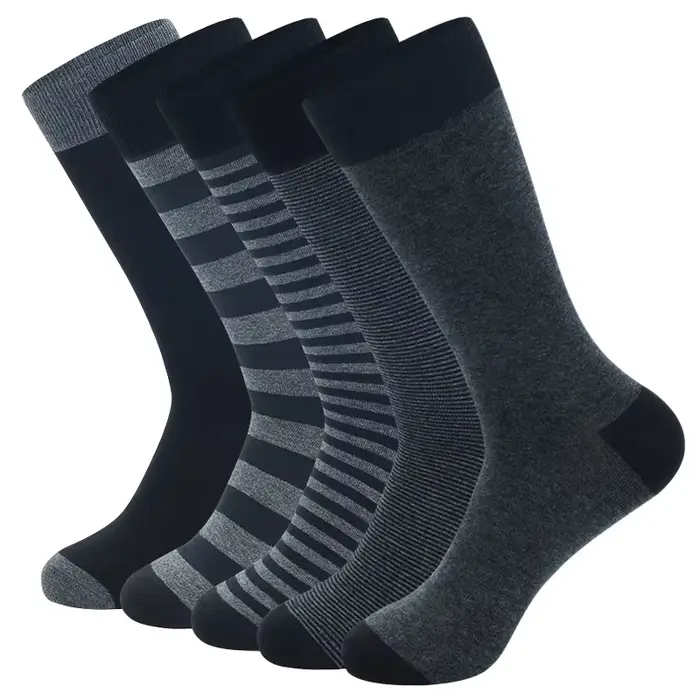 5 paires grande taille mode hommes d'affaires chaussettes de haute qualité rayure noir gris pur homm