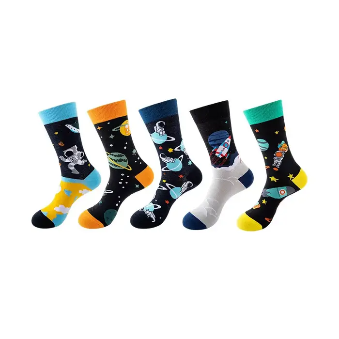5 paires hommes robe à motifs chaussettes décontractées drôle fou amusant coloré nouveauté coton pei