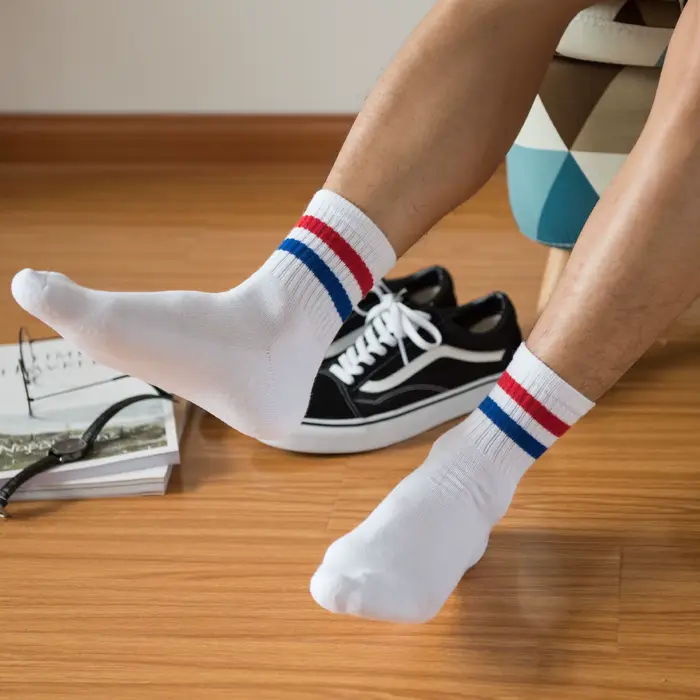 Hommes chaussettes Vintage deux rayures sport Hip Hop athlétique blanc noir coton cheville