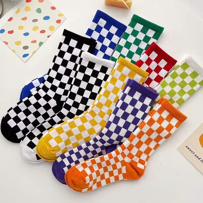 Chaussettes Courtes à Carreaux en Coton pour Femme