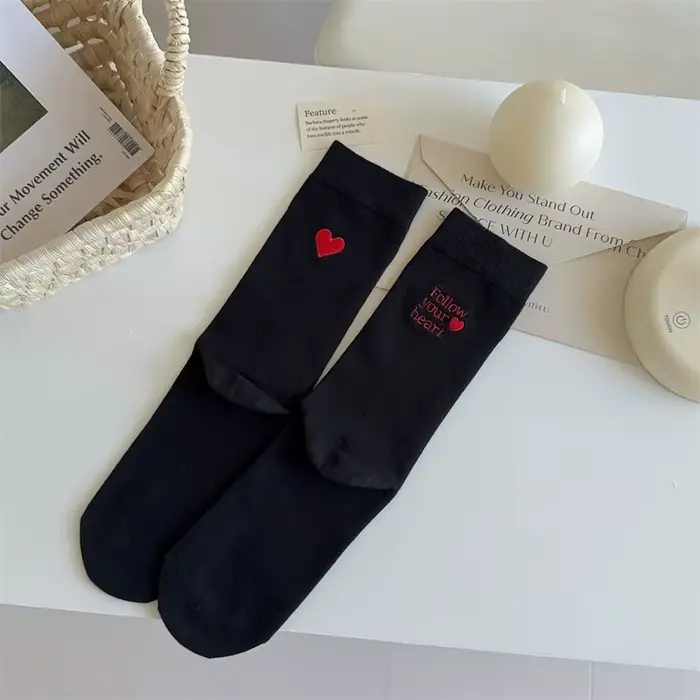 AB Style talon amour brodé mi Tube chaussettes pour femmes printemps été longue chaussette mode fill