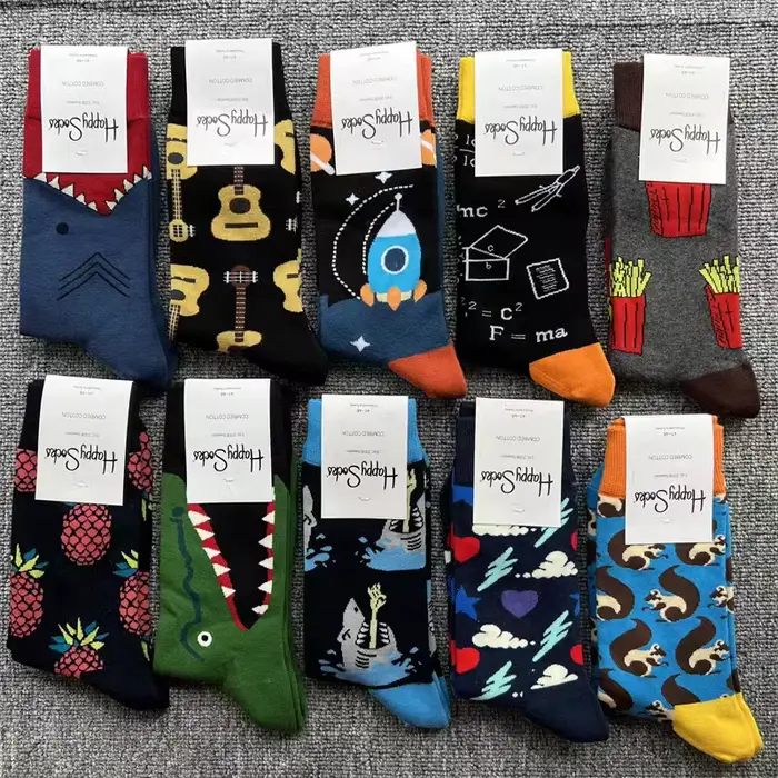 Happy Socks Chaussettes pour hommes quatre saisons Chaussettes de sport classiques en pur coton Chaussettes mi-tube Taille 7-11UK(41-46 EU)