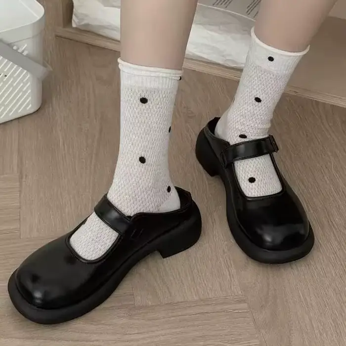 Chaussettes pour femmes avec motif classique à pois, respirantes, style Harajuku, amusantes, tendance, style coréen, pour l'automne