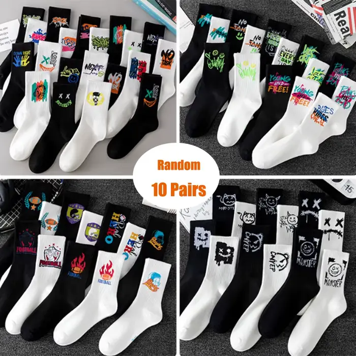 10 paires de chaussettes de sport à la mode pour Couple, de haute qualité, avec motifs Graffiti, cha