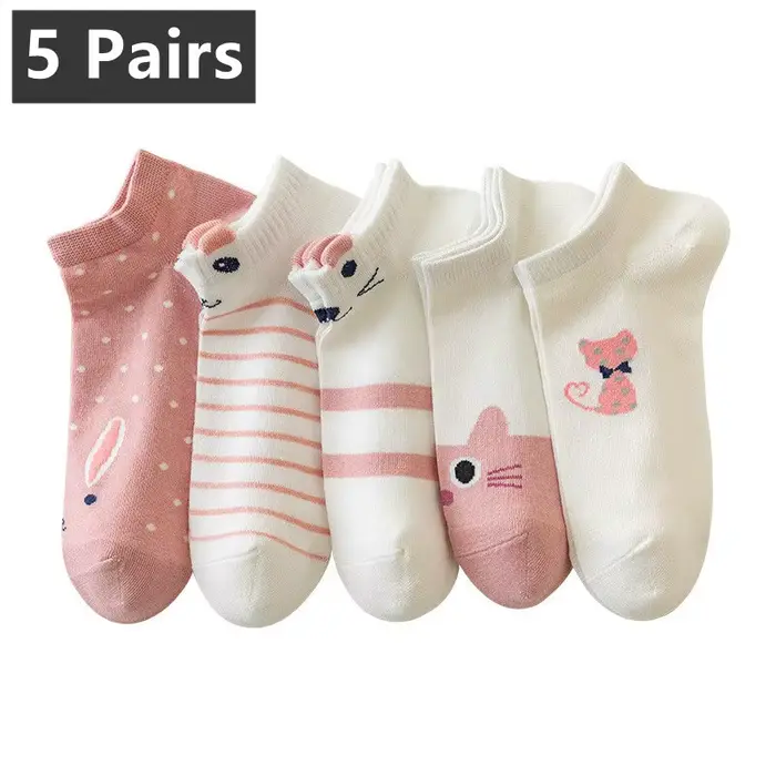 5 paires de chaussettes pour femme Kitty Crew chaussettes courtes chaussettes d'impression créative