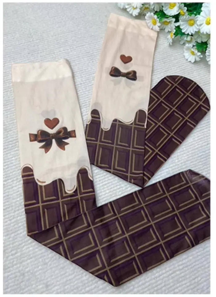 Collants Lolita pour femmes en chocolat noir ou au lait, design original / bas au-dessus du genou