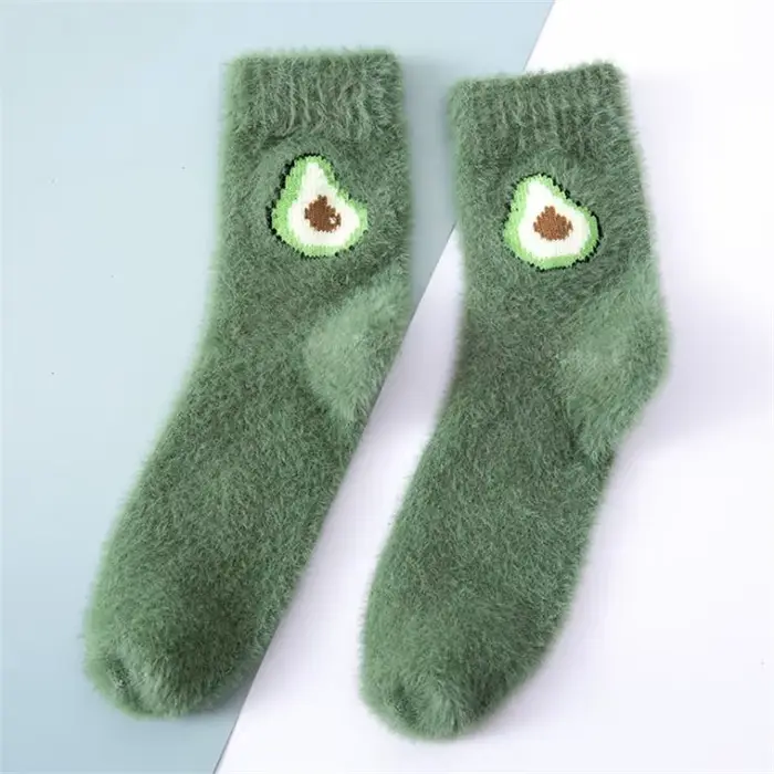 Femmes fruits moelleux chaussettes automne hiver thermique flou heureux femme dames chaud avocat cer