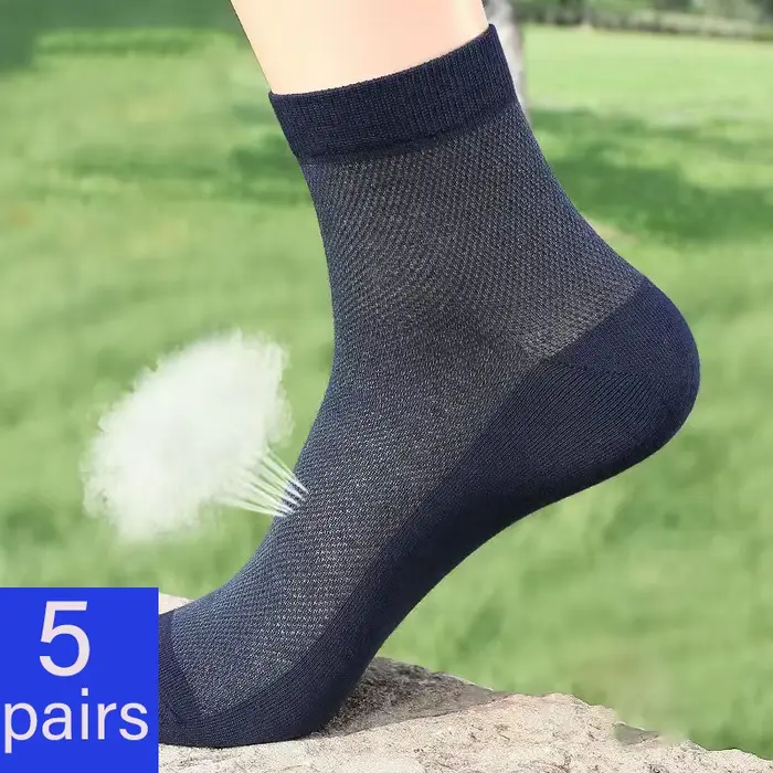 5 paires/lot hommes été maille fine respirant chaussettes Tube moyen grande taille EU38-47 travail affaires décontracté noir blanc chaussette courte