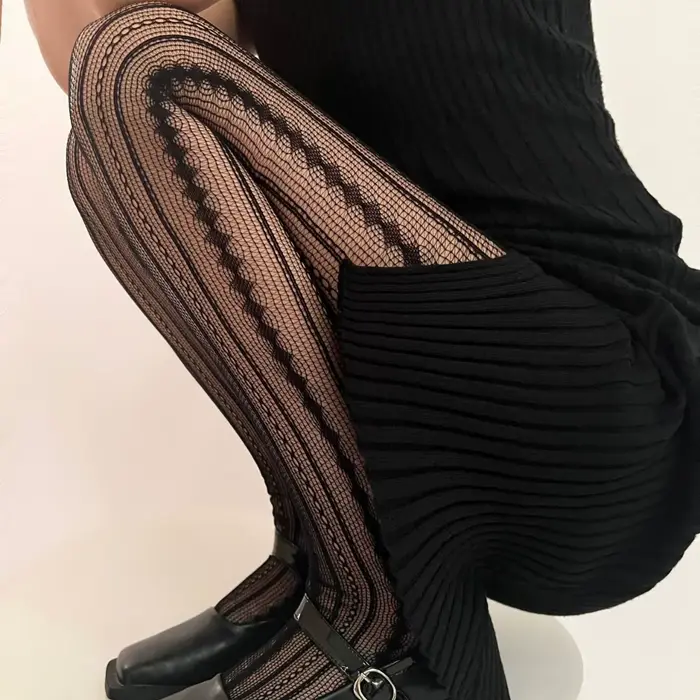 Collants noirs ajourés pour femmes, style rétro américain, en maille respirante, dentelle résille, e