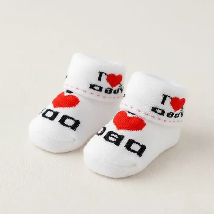 Chaussettes pour bébé nouveau-né de 0 à 6 mois, je t'aime maman papa, chaussettes en coton blanc pou