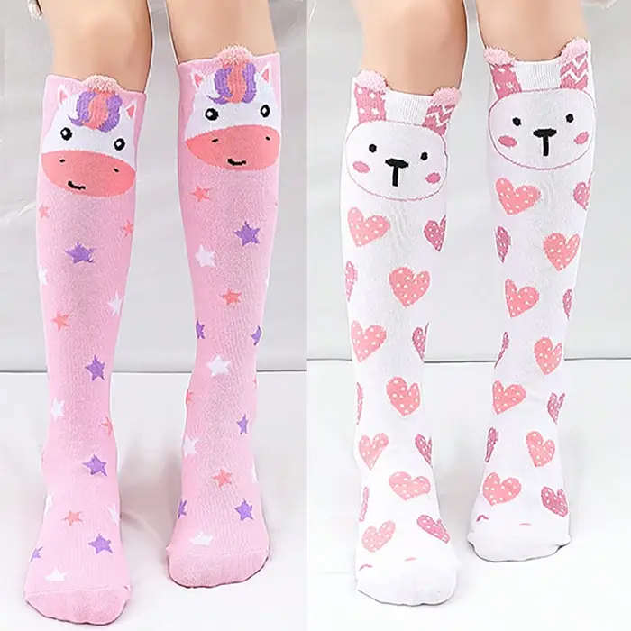 2 paires de chaussettes hautes à motif cœur de lapin pour filles, chaussettes douces et confortables