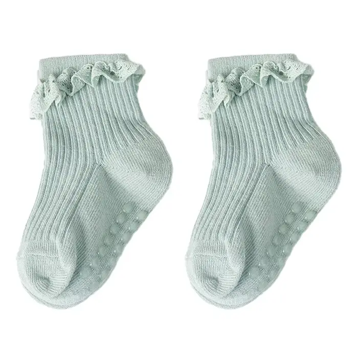 Chaussettes en dentelle douce pour bébés filles, antidérapantes, points adhésifs, couleur unie, en c