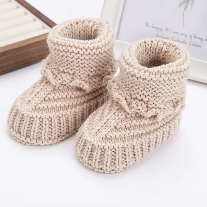 2 pièces/paire bébé tricot chaussettes 0-12M solide Cochet marche chaussettes nouveau-né photographi