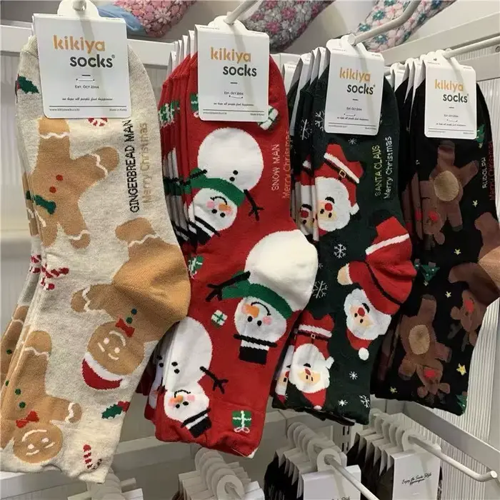 4 paires hommes femmes chaussettes imprimées de noël dessin animé bonhomme de neige pain d'épice homme renne père