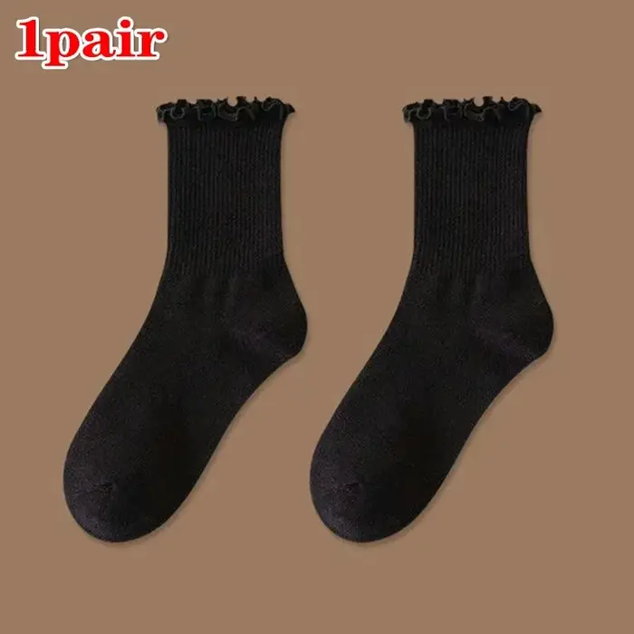 Chaussettes à volants femmes blanc noir froufrous Style Lolita jeune fille japonaise mignon Kawaii c