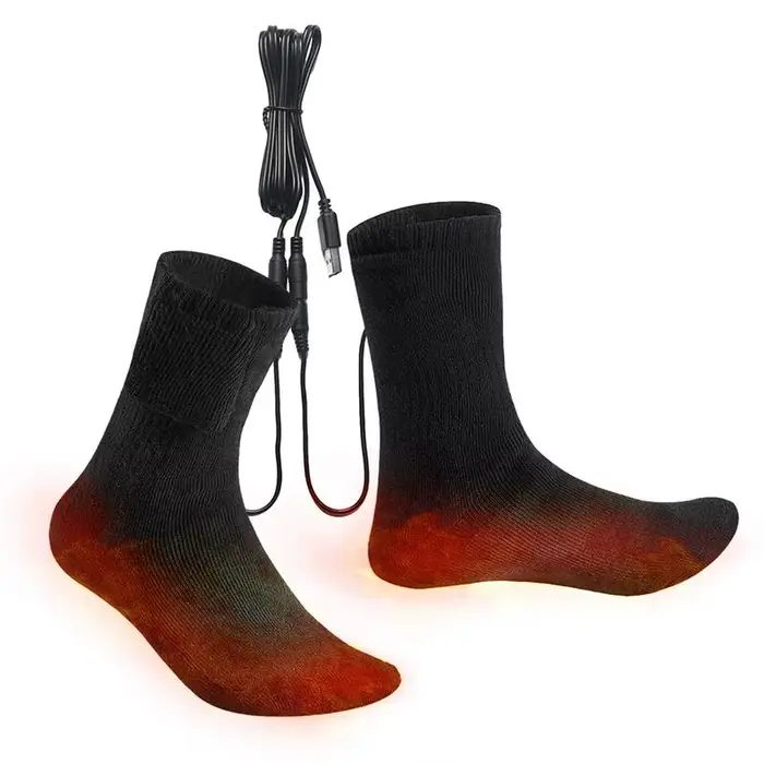 Chaussettes chauffantes électriques rechargeables USB, chaussettes chaudes en coton, bas longs 5V, c