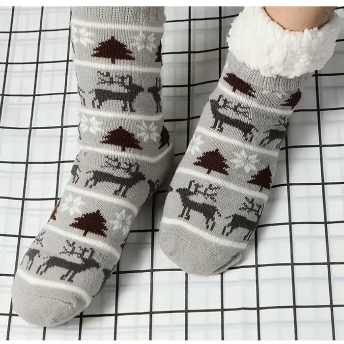 Moelleux hommes chaussette thermique hiver chaud court doux antidérapant sol flou polaire peluche poignée dormir