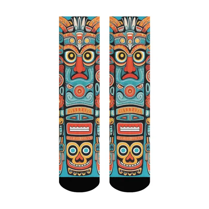 Chaussettes imprimées de dessin animé Totem indien nord-américain, Style ethnique Tribal, décontract