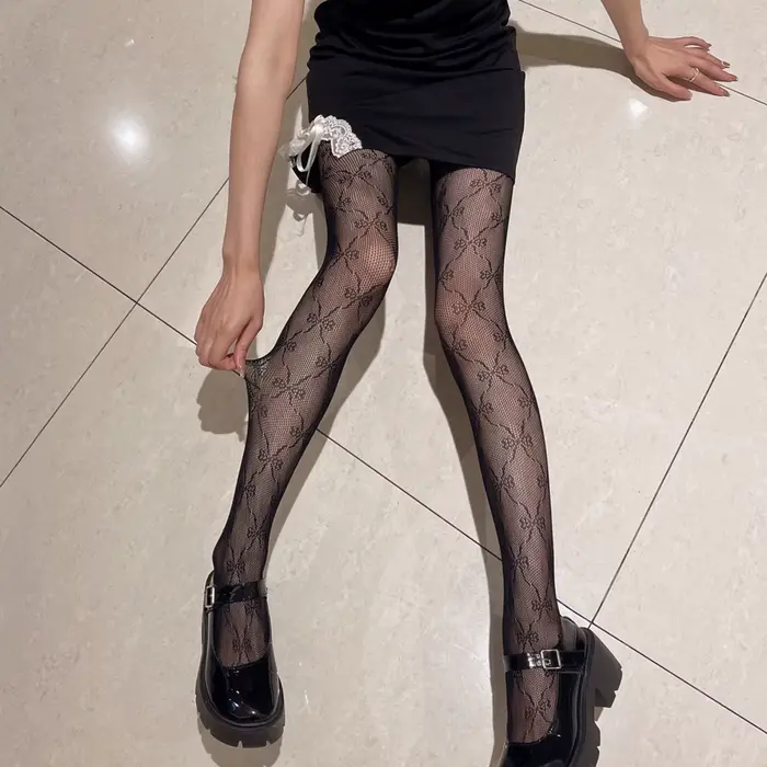 Collants pour femmes et filles, bas en résille ajourés avec nœud papillon, Sexy, Club, Kawaii, gothi