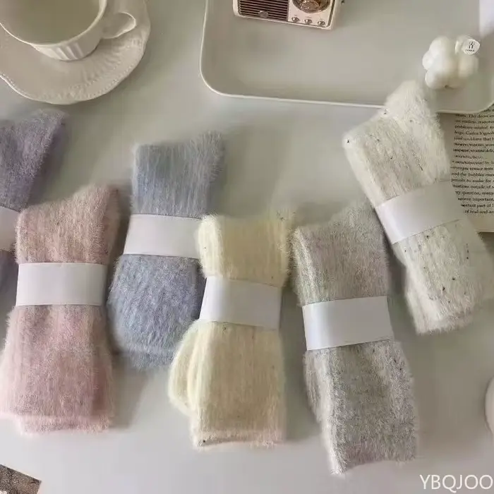 7 paires de chaussettes en polaire de vison pour femmes en hiver, chaudes et épaisses avec semelle i