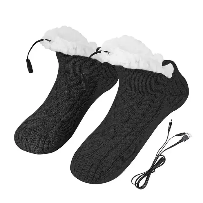 Chaussettes chauffantes électriques en polaire, pantoufles pour hommes et femmes, coussin chauffant 