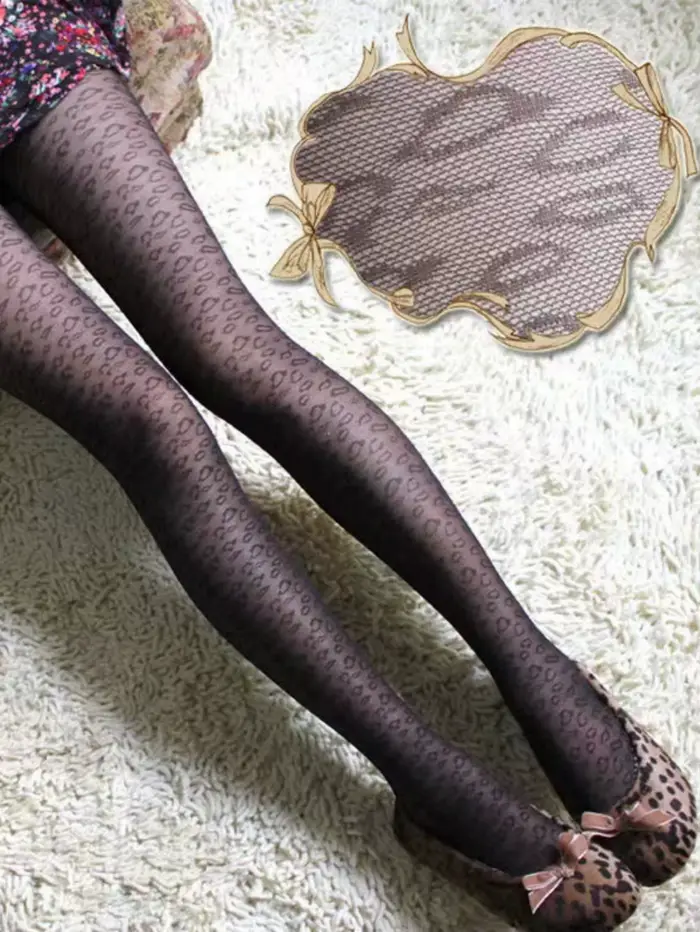 1 paire de collants noirs pour femmes, collants sexy transparents à imprimé léopard, bas à la mode