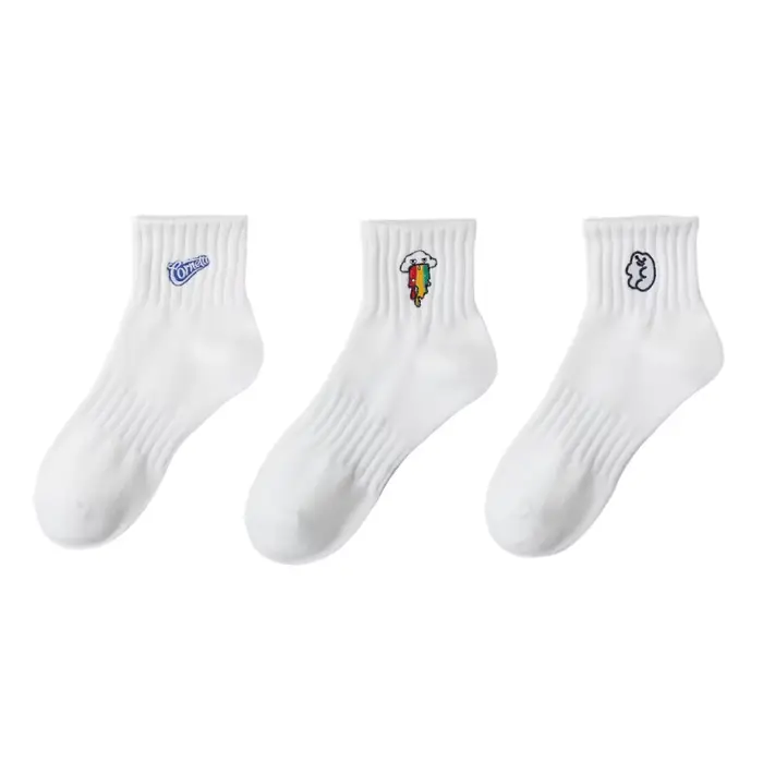 Chaussettes 3 paires femmes chaussettes de cheville brodées dessin animé coton chaussettes de sport